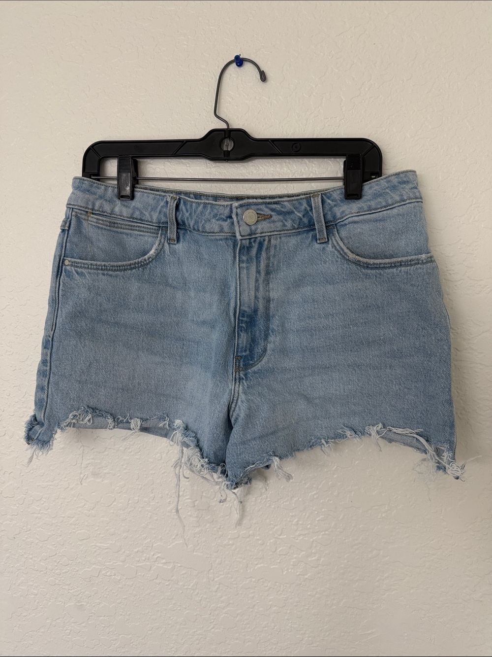 Light Blue Frayed Hem Wrangler Denim Shorts - Women's